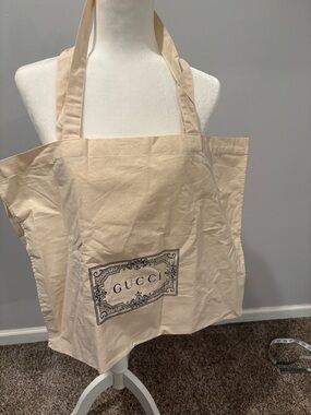 Gucci Cream Canvas Logo Tote